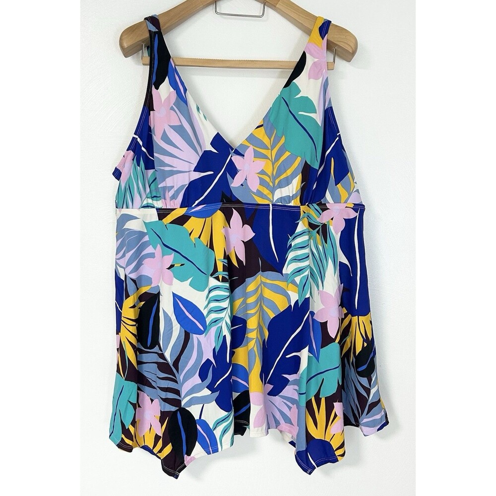 NWT Avenue 1-pc. Swim Dress Tropical Sharkbite Print Matisse Plus Size 30 Beach!